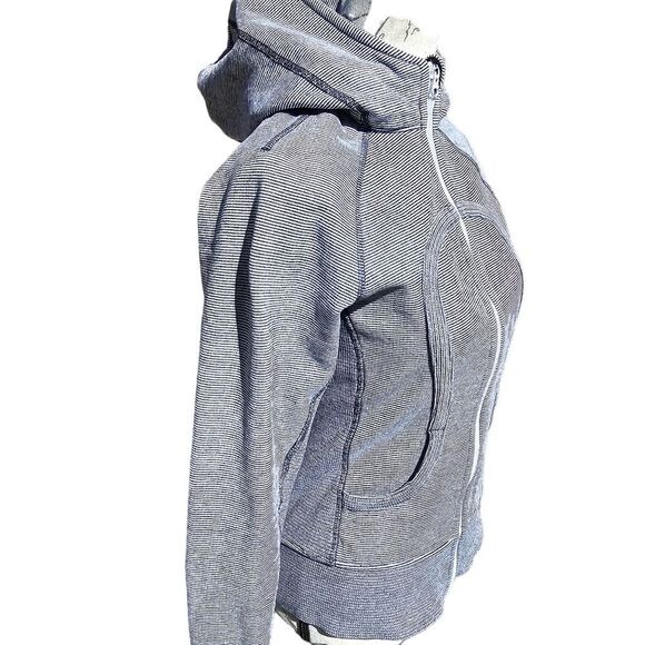 Lululemon Athletica White Black Microstripe Thumbhole Zip Scuba Hoodie Size 4 - Picture 5 of 10